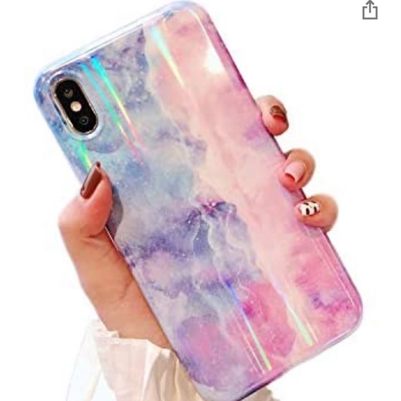 iPhone XR Case - Holographic Marble Case with Iridescent PopSocket - Picture 1 of 11